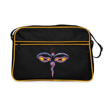 Wisdom Eyes Of Buddha - Bodhnath temple eyes 1 - Sac Retro - noir/or - Devant