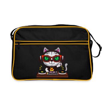Katze Brille Turntable DJ Disco Club Nachtleben - Retro Tasche - Schwarz/Gold - Vorne