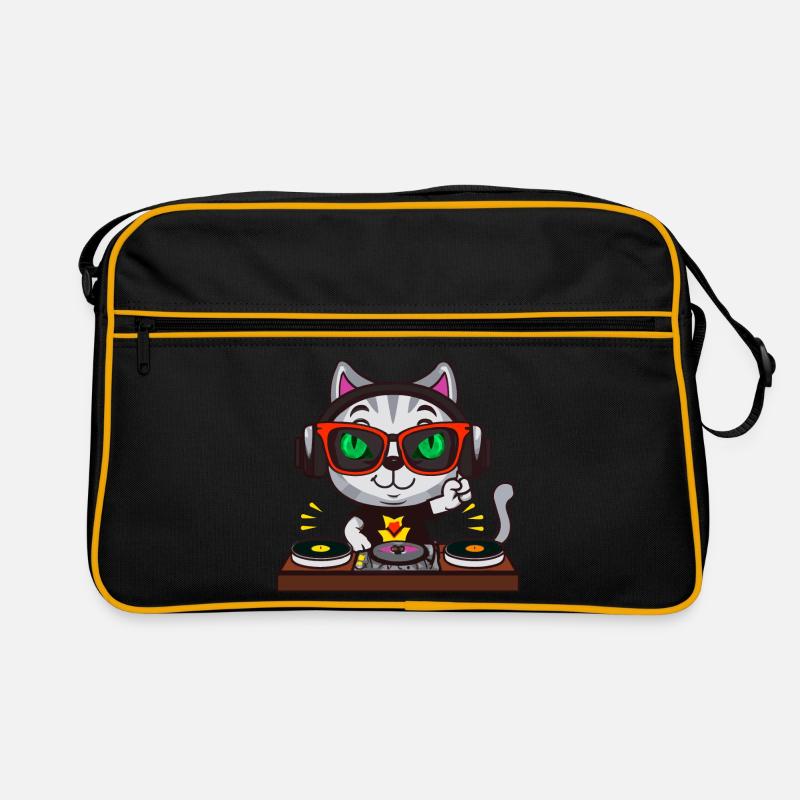 Katze Brille Turntable DJ Disco Club Nachtleben - Retro Tasche - Schwarz/Gold