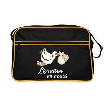 Livraison en cours cigogne grossesse - Sac Retro - noir/or - Devant
