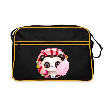 Cute panda bear with cotton candy & candy - Retro Bag - black/gold - Front