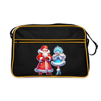 Ded Moroz Snegurotschka russischer Weihnachtsmann - Retro Tasche - Schwarz/Gold - Vorne