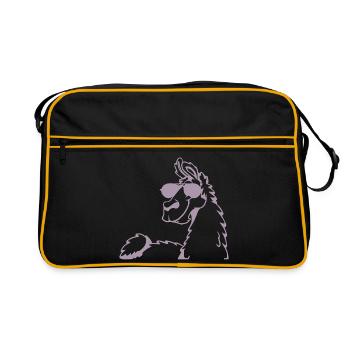 Cool Llama Alpaca Sunglasses Silhouette - Retro Bag - black/gold - Front