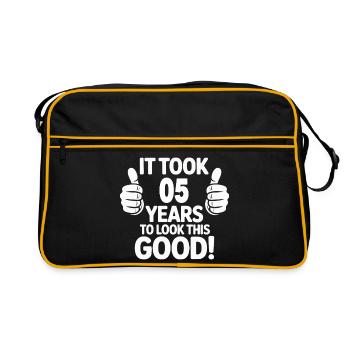 Feierlicher 5. Geburtstag Daumen hoch - Retro Tasche - Schwarz/Gold - Vorne