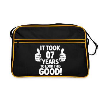 Feierlicher 7. Geburtstag Daumen hoch - Retro Tasche - Schwarz/Gold - Vorne