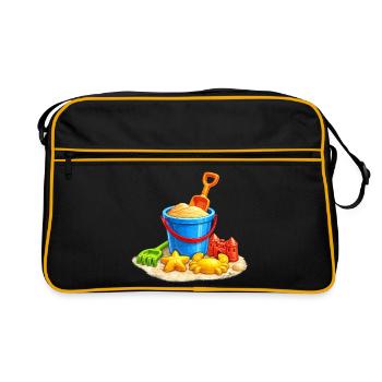 Jouets de plage dans le sable au bord de la mer - Sac Retro - noir/or - Devant