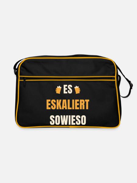 Es Eskaliert Sowieso Volksfest Party Spruch Feiern - Retro Tasche - Schwarz/Gold - Vorne