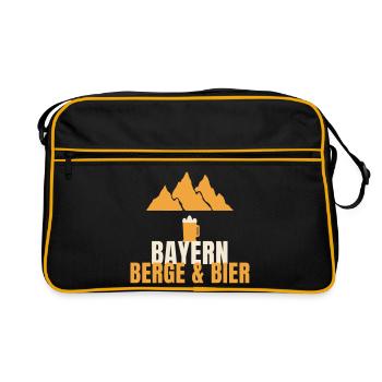 Bayern Berge und Bier Spruch bayrisch Geschenk - Retro Tasche - Schwarz/Gold - Vorne