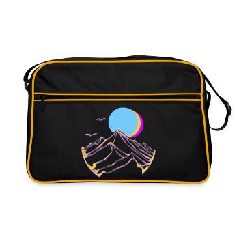 Neon Mountains Moon Sun Geometric Peaks - Retro Bag - black/gold - Front