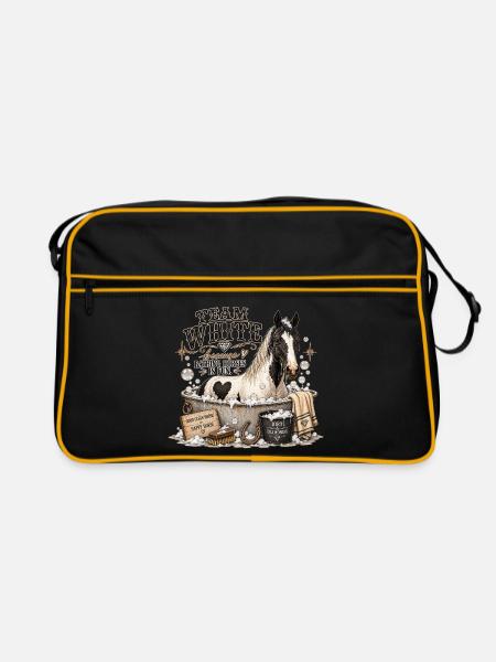 Team Weiß – Pferdebadeclub - Retro Tasche - Schwarz/Gold