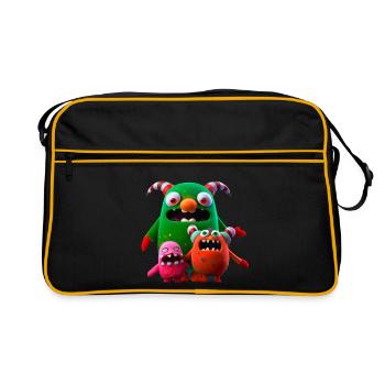 Christmas colorful monster family - Retro Bag - black/gold - Front