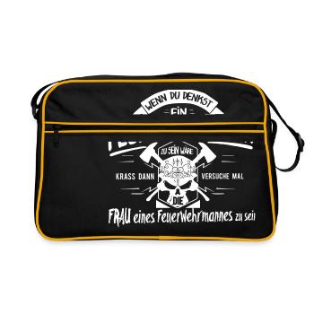 Feuerwehrfrau Tshirt-Krass - Retro Tasche - Schwarz/Gold - Vorne