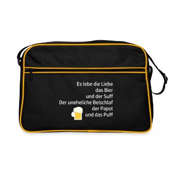 Trinkspruch Lebe Suff Bier Papst - Retro Tasche - Schwarz/Gold - Vorne