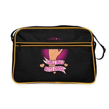 Girls Rule Boys Drool Feminist Women Empowerment - Sac Retro - noir/or - Devant