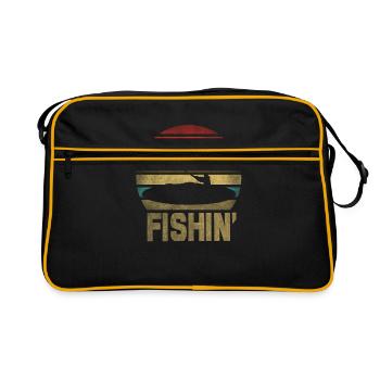 Fishing Fisherman Fisherwoman Fisher Retro Vintage - Retro Tasche - Schwarz/Gold - Vorne