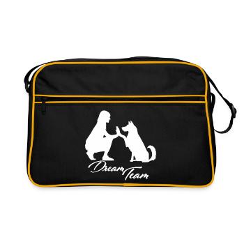 Dream Team Hund weiß - Retro Tasche - Schwarz/Gold - Vorne
