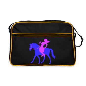 Pferd Reiterin Mädchen Frau Reiten Silhouette Fun - Retro Tasche - Schwarz/Gold - Vorne
