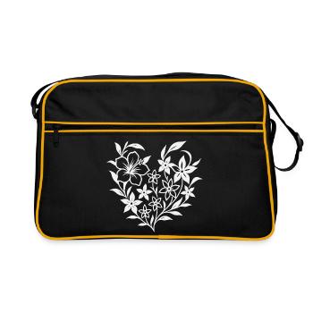 Floral heart pattern in white - Retro Bag - black/gold - Front