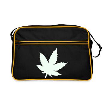 Cannabis Blatt Silhouette Mint - Retro Tasche - Schwarz/Gold - Vorne