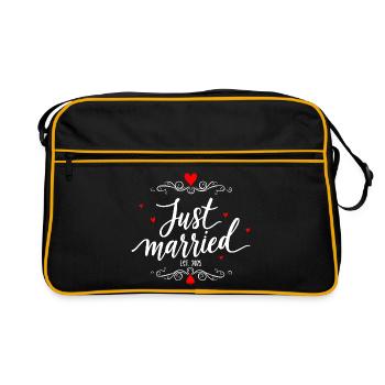 Just Married Hochzeitsdesign - Retro Tasche - Schwarz/Gold - Vorne