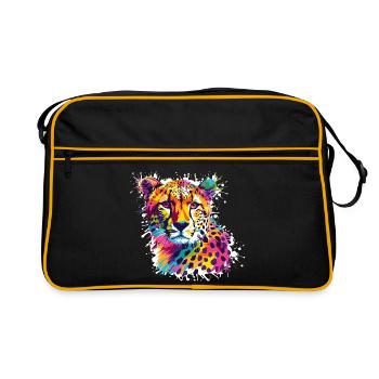 Gepard Leopard Graffiti - Retro Tasche - Schwarz/Gold - Vorne