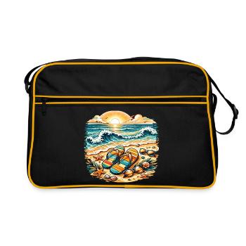 Sonnenuntergang am Strand Illustration - Retro Tasche - Schwarz/Gold - Vorne
