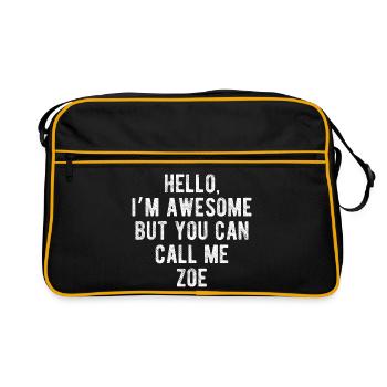 Bonjour, je suis géniale, appelez-moi Zoe, citation drôle - Sac Retro - noir/or - Devant