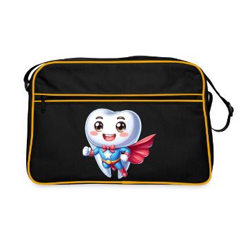 Zahnarzt Superheld Zahn Gebiss Held Zähneputzen - Retro Tasche - Schwarz/Gold - Vorne
