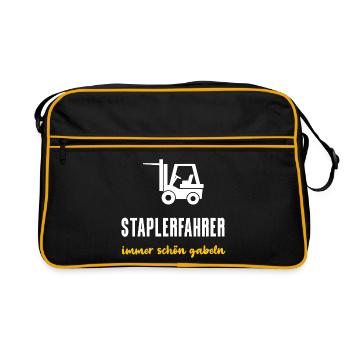 Staplerfahrer Geschenk Immer schön gabeln - Retro Tasche - Schwarz/Gold - Vorne