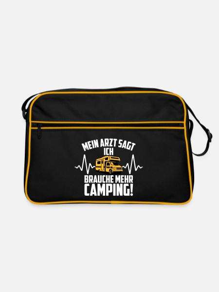Arzt Camping Herzschlag Wohnwagen | Farben ändern - Retro Tasche - Schwarz/Gold - Vorne
