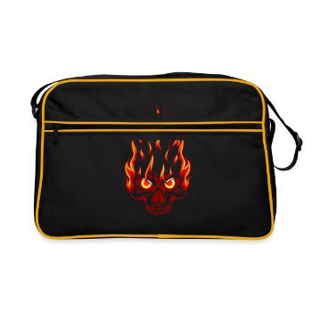 Hardrock Rocker Tattoo Totenkopf Motorrad Flamme - Retro Tasche - Schwarz/Gold - Vorne