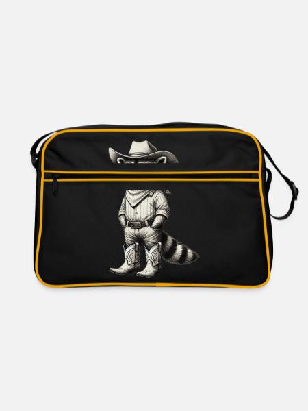 Cowboy Raccoon Western Vintage Drawing - Retro Bag - black/gold - Front
