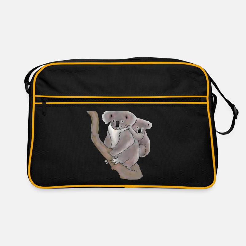 Koala, Mutter und Kind - Retro Tasche - Schwarz/Gold
