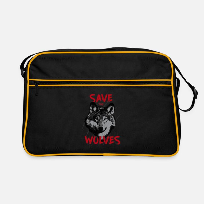 Rettet die Wölfe Tierschutz Wolf Anti Wolfsjagd - Retro Tasche - Schwarz/Gold