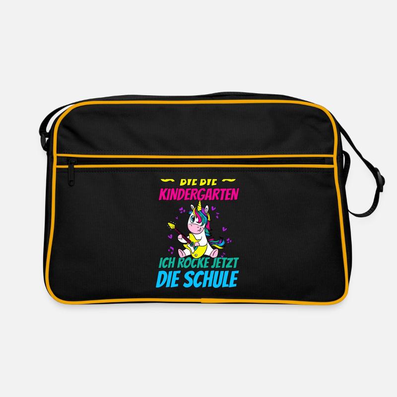 Erstklässler Süßes Einhorn Mit Gitarre Schulanfang - Retro Tasche - Schwarz/Gold
