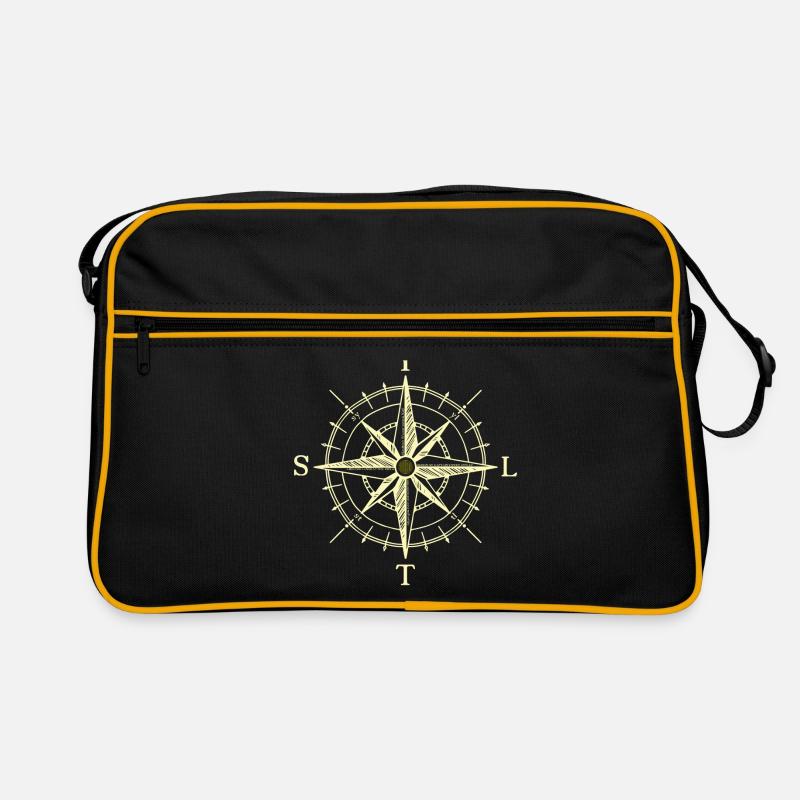 SYLT Kompass creme - Retro Tasche - Schwarz/Gold