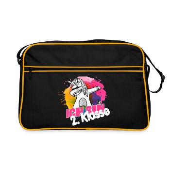 Ich bin 2. Klasse, Schulkind, Grundschule - Retro Tasche - Schwarz/Gold - Vorne