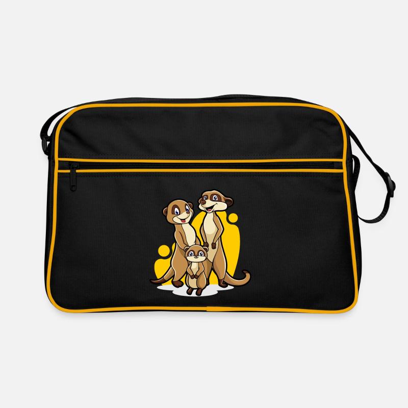 Erdmännchen Familie - Retro Tasche - Schwarz/Gold