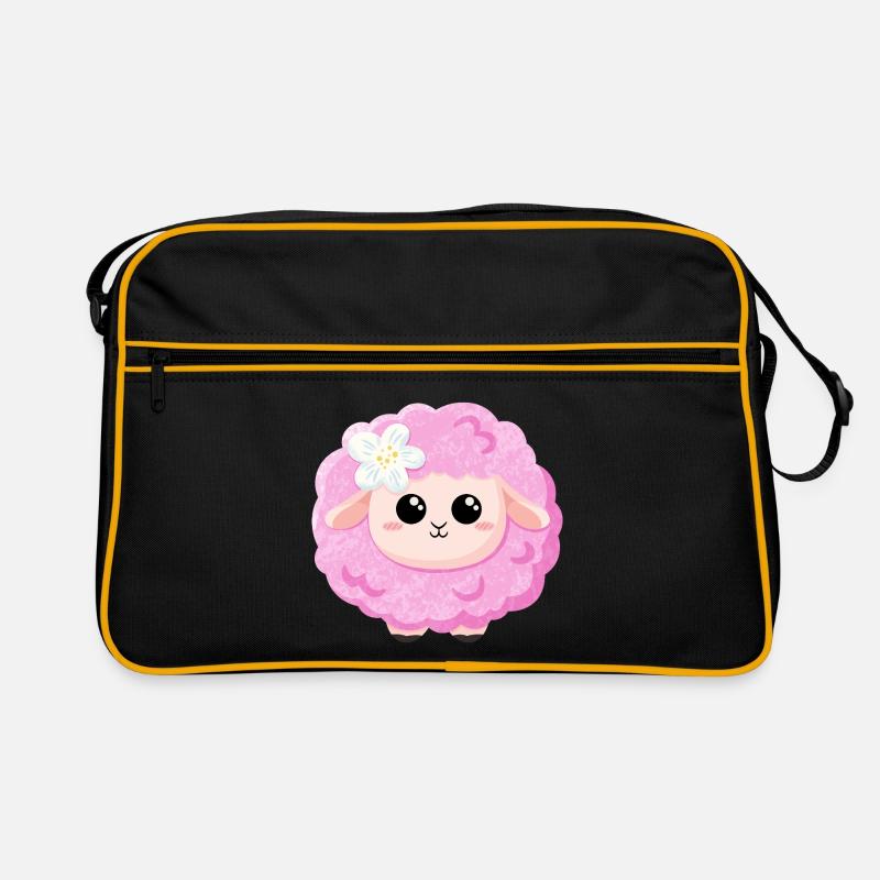 Süßes rosa Schaf - Retro Tasche - Schwarz/Gold