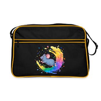 Souris colorée dans un tourbillon de couleurs - Sac Retro - noir/or - Devant