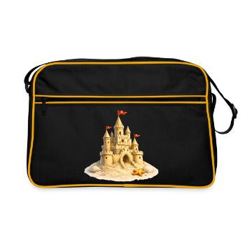 Château de sable sur la plage avec des coquillages - Sac Retro - noir/or - Devant