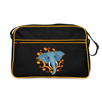 Éléphant bleu avec une broche orange - Sac Retro - noir/or - Devant