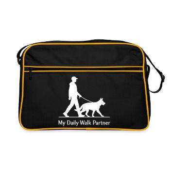Mein täglicher Spaziergang-Partner, Deutscher Schäferhundbesitzer, - Retro Tasche - Schwarz/Gold - Vorne