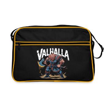  Valhalla Wikinger Krieger Nordische Mythologie - Retro Tasche - Schwarz/Gold - Vorne