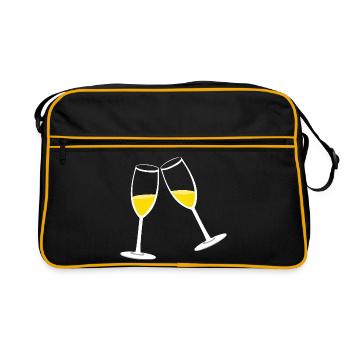 Anstoßen: Zwei Sekt Gläser - Retro Tasche - Schwarz/Gold - Vorne