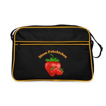 Süsse Früchtchen, Erdbeeren - Retro Tasche - Schwarz/Gold - Vorne