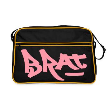 Pink Brat-Logo Text als graffiti - Retro Tasche - Schwarz/Gold - Vorne