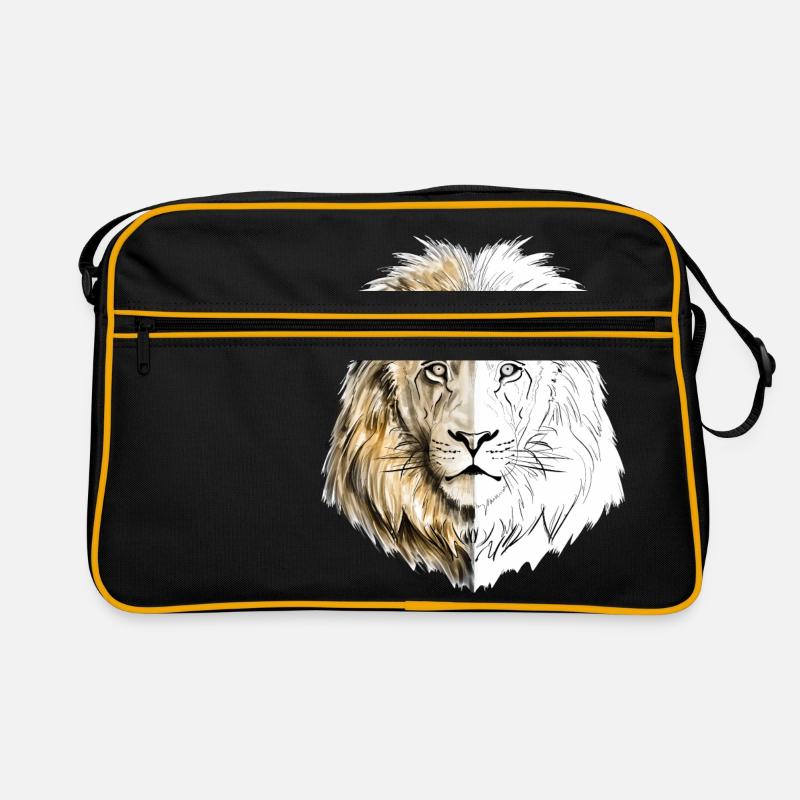 Un lion dessiné en or et blanc - Sac Retro - noir/or