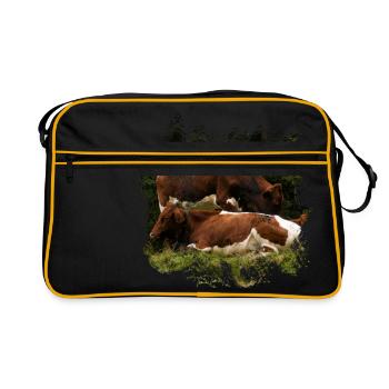 Bovins Pinzgauer sur le pâturage - Sac Retro - noir/or - Devant