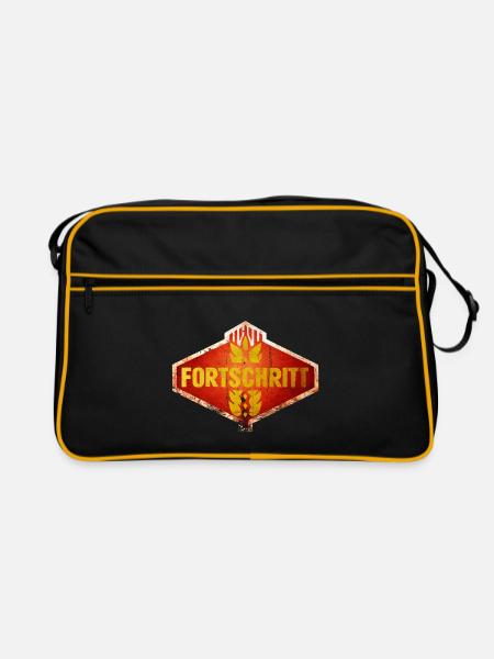 DDR FORTSCHRITT Ostalgie Vintage Logo - Retro Tasche - Schwarz/Gold - Vorne